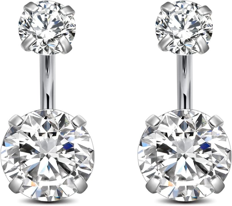 FECTAS 14g Belly Button Rings Surgical Steel CZ Petite Navel Ring for Women Body Piercing Jewelry Petite select Barbell Len 6mm 8mm 10mm 12mm 14mm Silver - Image 1